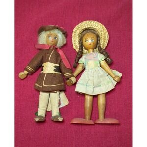 50s-60s Wooden‎ Peg Dolls Polish Boy & Girl Traditional Folk Art
